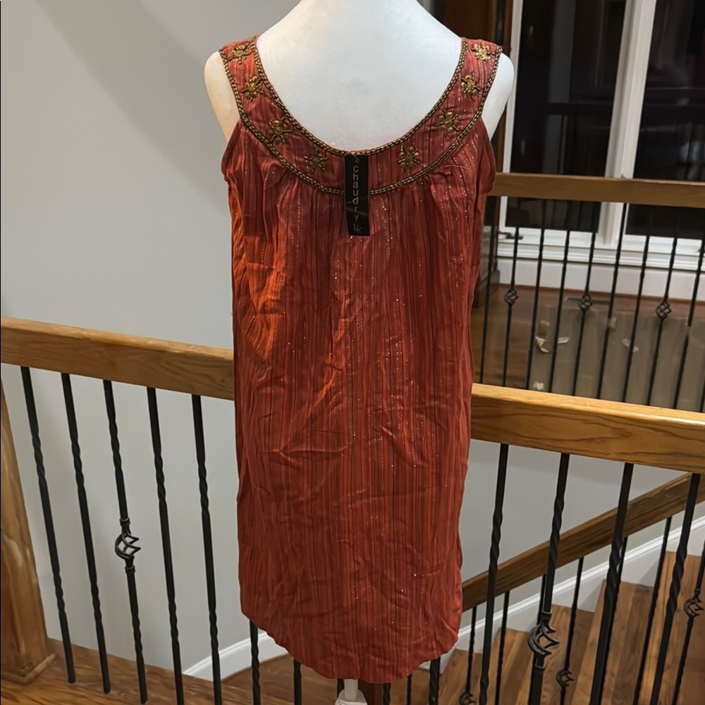 Anthropologie Chaudry Rust burnt orange beaded sleeveless boho dress - Picture 5 of 7